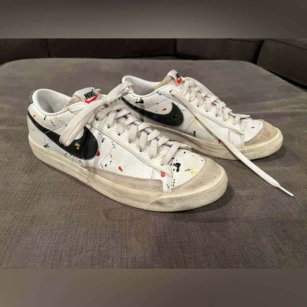 Nike Blazer Low77 Paint Splatter Shoes Beige White Skate Shoes DJ1517-100
